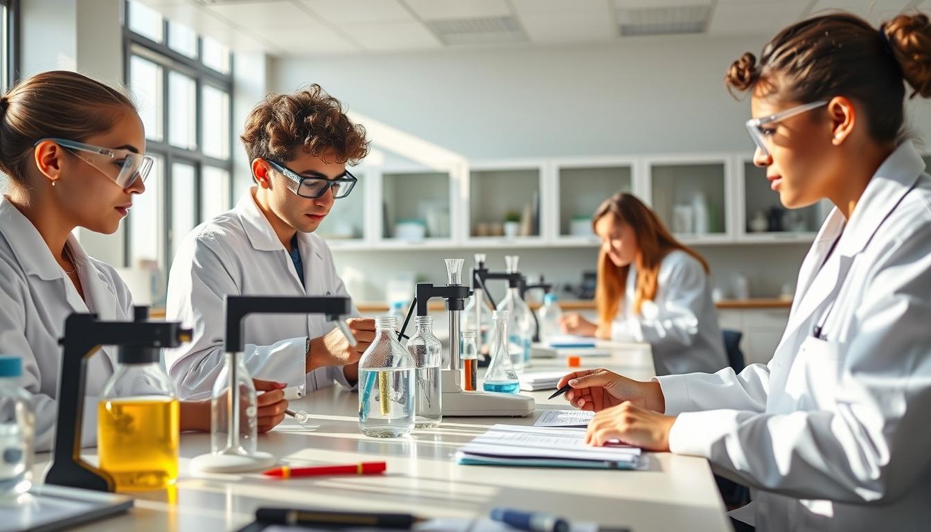 Students studying together in modern classroom